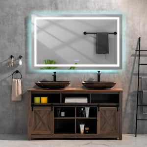 72 in. W x 48 in. H Rectangular Frameless Dimmable Anti-Fog Wall Bathroom Vanity Mirror in White