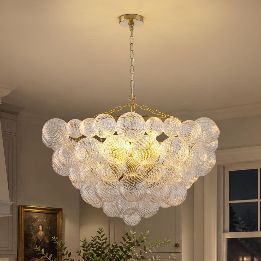 WDETR 32.3 in. 8-Light Modern Gold Textured Glass Bubble