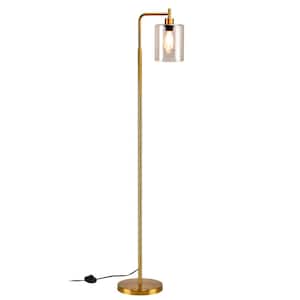 64 in. Gold  1-Light Modern Standard Floor Lamp for Living Room with Hanging Glass Shade