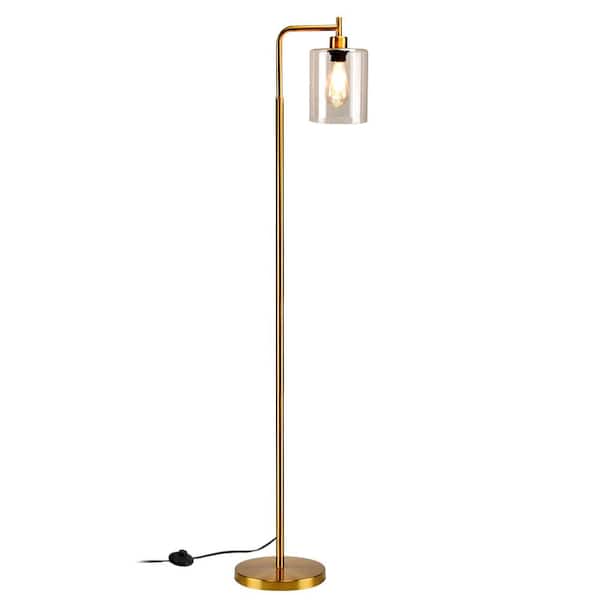 Depuley 64 in. Gold  1-Light Modern Standard Floor Lamp for Living Room with Hanging Glass Shade