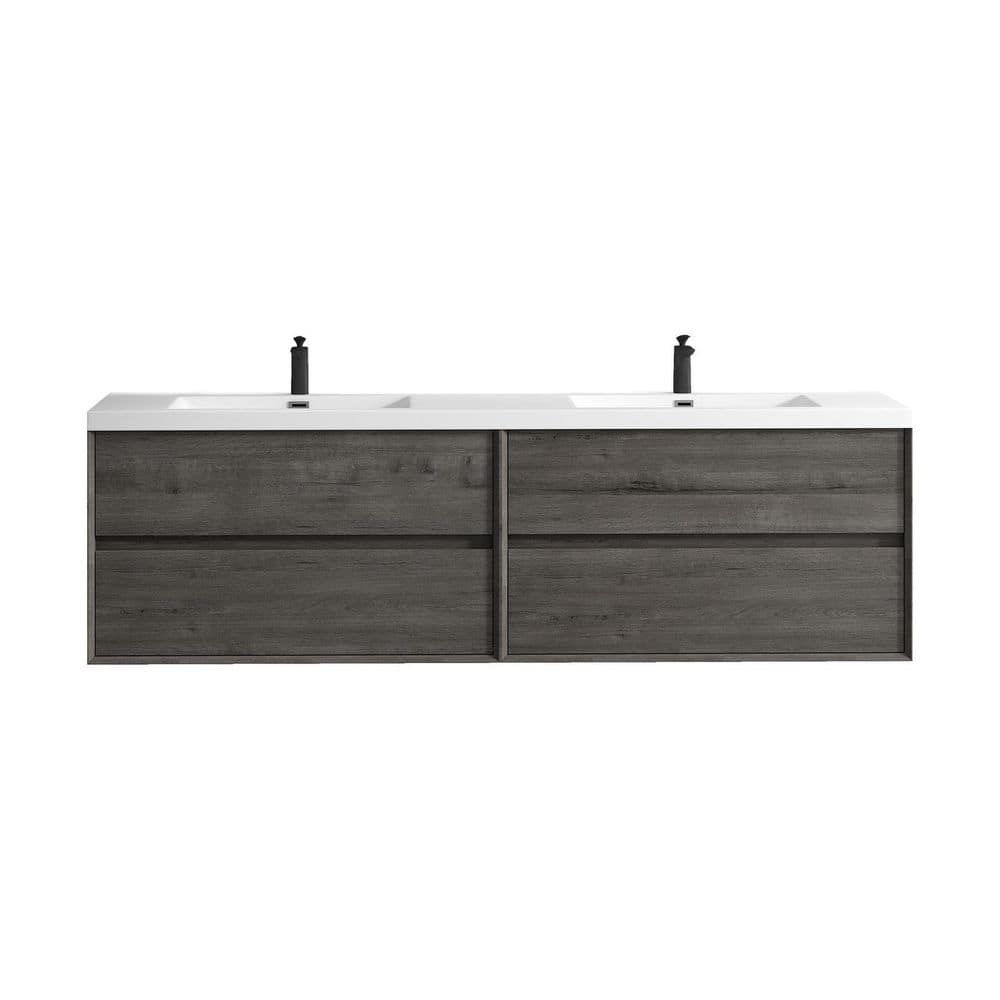 Kingdee 83 in. W x 20 in. D x 26 in. H Double Sink Floating Bath Vanity in Smoke Oak with White Acrylic Top price history on PriceWatchPro