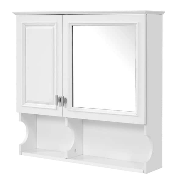 30 in.Wx29 in.H Rectangular Wall Mounted White Medicine Cabinet with Mirror,Open Shelf,Adjustable Shelf,Solid Wood Frame