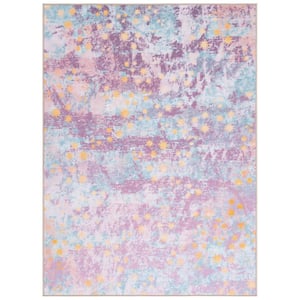 Kids Playhouse Purple/Light Blue Doormat 3 ft. x 5 ft. Machine Washable Distressed Abstract Area Rug