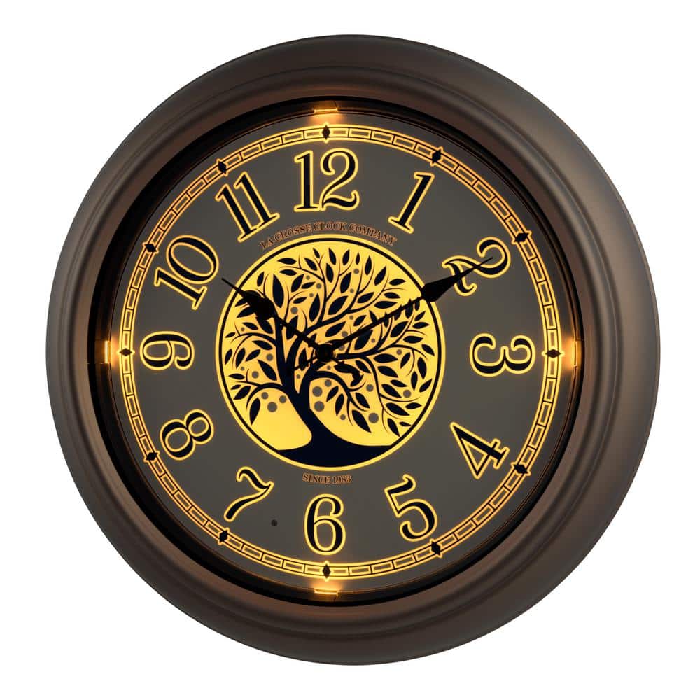 Bronze 18" Weather-Resistant Analog Wall Clock with Night Light