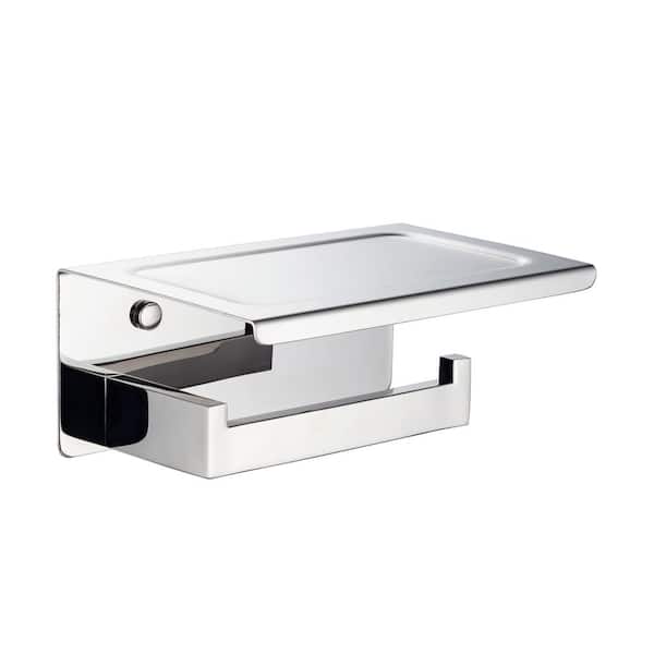 cadeninc Screw Free Installation Wall Mounted Stainless Steel Toilet Paper Holder with Storage Shelf in Chrome Plating