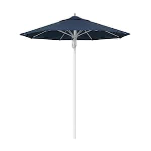 7.5 ft. Silver Aluminum Commercial Market Patio Umbrella Fiberglass Ribs and Pulley Lift in Spectrum Indigo Sunbrella