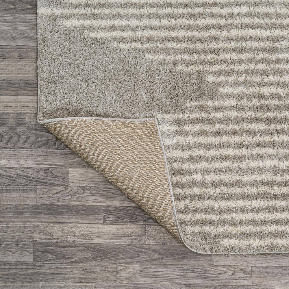Gray and Ivory Diamond Stripe Geometric Shag Area Rug 4' x 6'