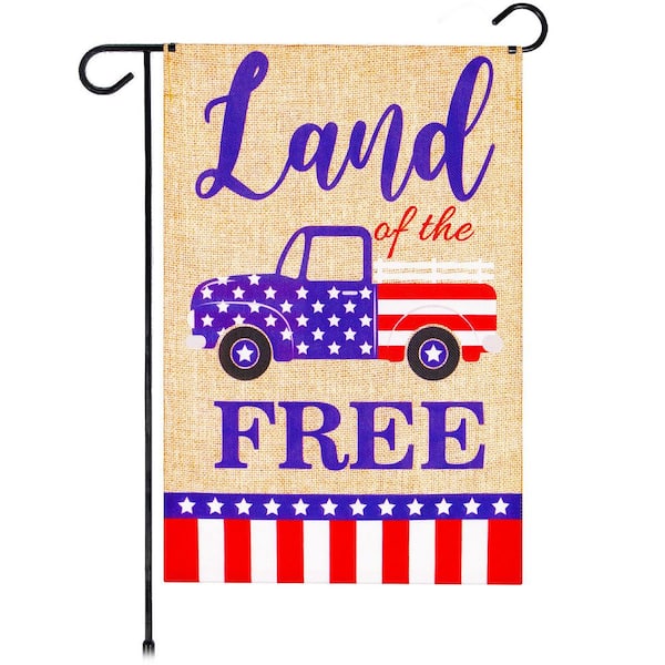 G128 1 ft. x 1.5 ft. Polyester Land of the Free American Truck 2-Sided Garden Flag Printed Blockout