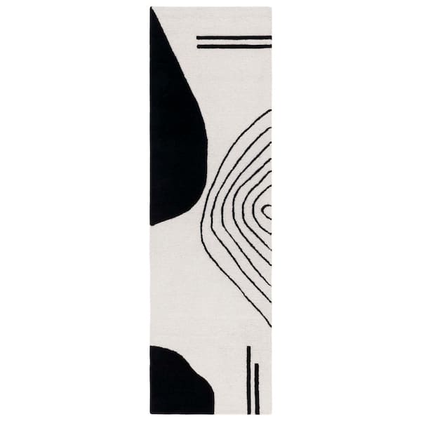 Rodeo Drive 2 ft. x 12 ft. Ivory/Black Abstract Geometric Runner Rug