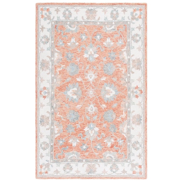 Heritage 5 ft. x 8 ft. Rust/Ivory Border Ornate Floral Area Rug