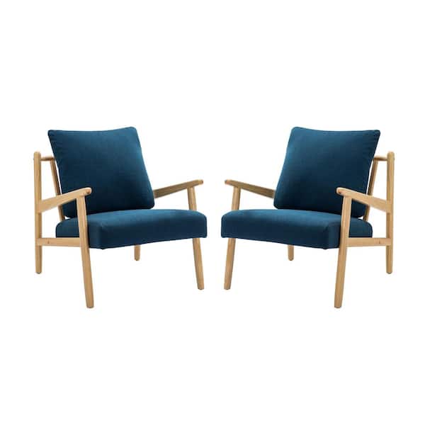 JAYDEN CREATION Isse Navy Armchair with Solid Wood Legs (Set of 2)