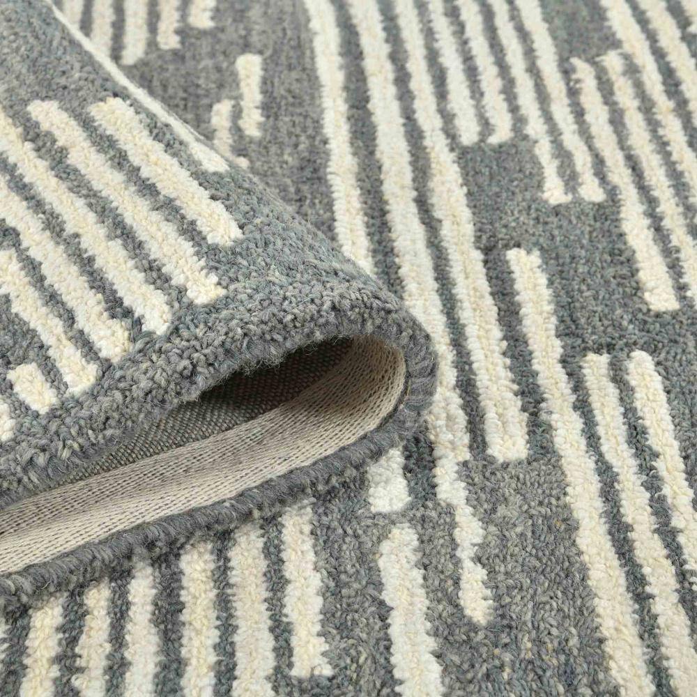 Handmade Dark Gray Geometric Wool Rectangular Rug 5' x 8'