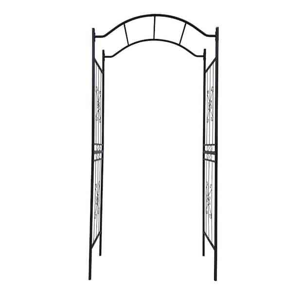 Graceful Curves 90.48 in. x 43.2 in. Black Iron Arbor with Powder-Coated Finish-Elegant Climbing Plant Support