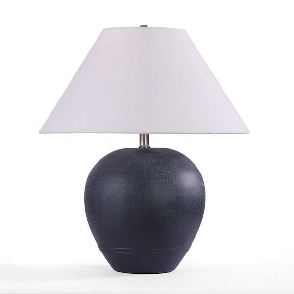 21.65 in. 1-Light Black Gray Ceramic Table Lamp with Farbic Empire Shade