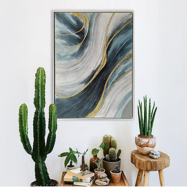 "Tranquility" Framed Abstract Wall Art Print Hand Painted 48 in. x 36 in.
