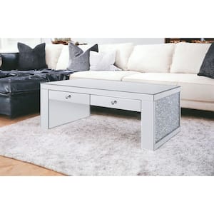 48 in. Black Rectangle Glass Coffee Table with Storage