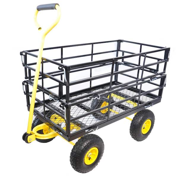 Cesicia 9 cu. ft. Yellow Metal Outdoor Wagon Cart Garden Cart Trucks to Transport Firewood