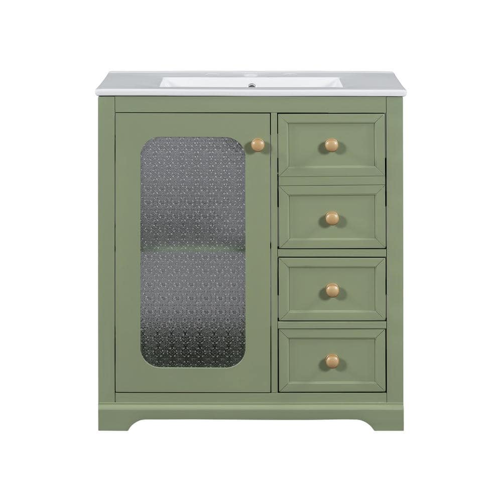 30 in. W x 18 in. D x 34 in. H Single Sink Freestanding Bath Vanity in Green with White Ceramic Top price history on PriceWatchPro