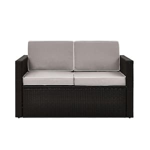 Palm Harbor Wicker Outdoor Loveseat with Grey Cushions