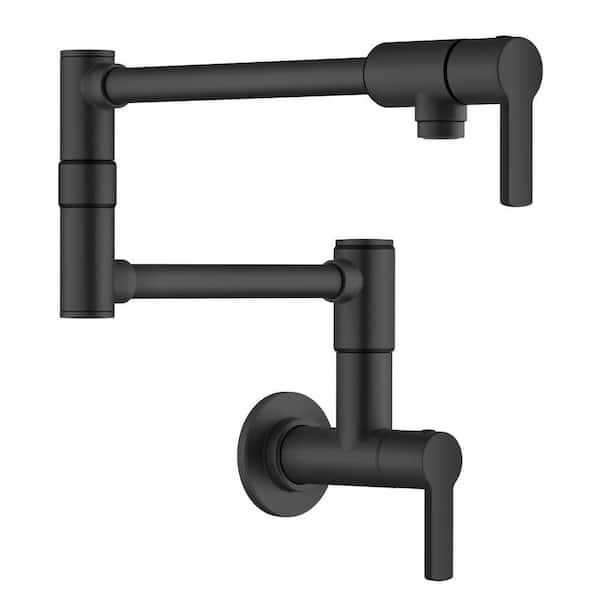 Oletto Wall Mount Pot Filler Kitchen Faucet with Retractable Arm in Matte Black