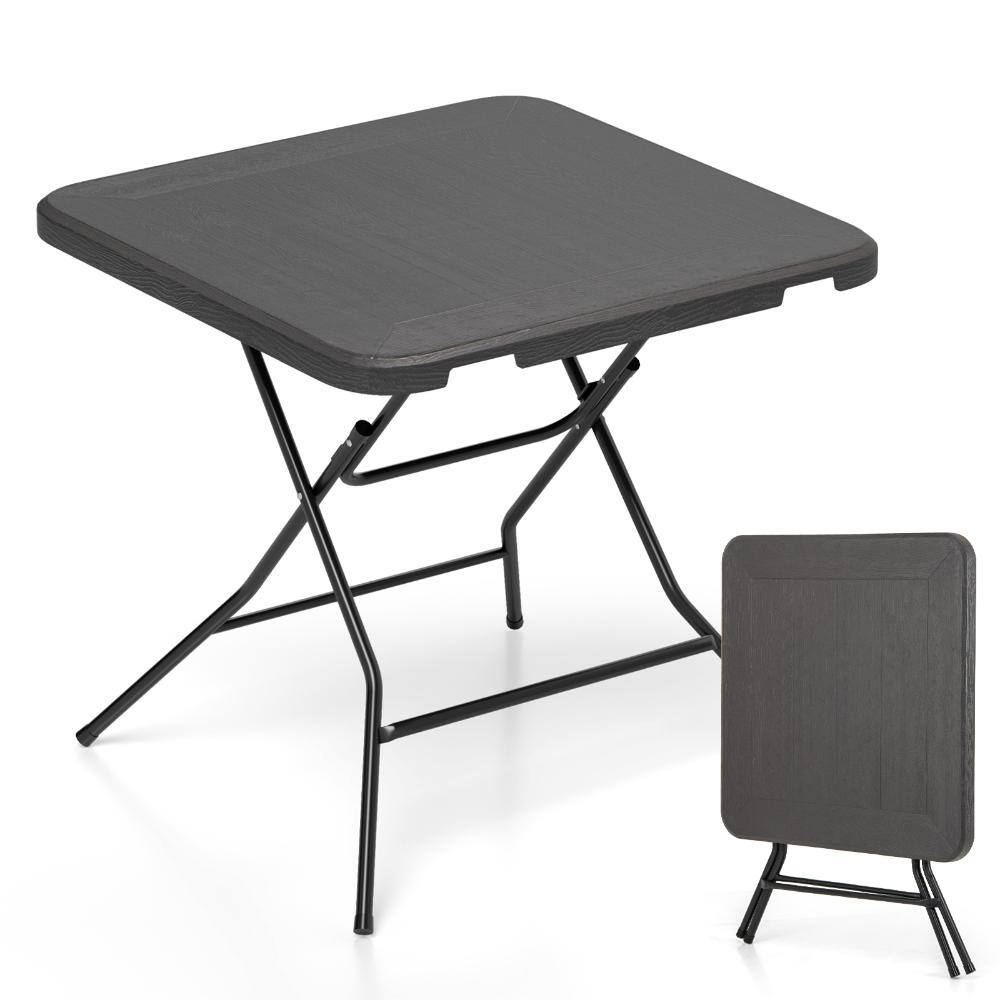31.5 in. Square Folding HDPE Outdoor Dining Table with Wood-Grain Top and 110 lb. Capacity, Black
