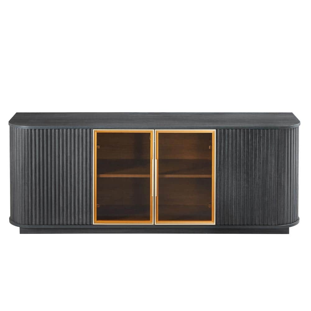 Black 24 in. Accent Cabinet Office Storage Cabinet with 2 Shelves and LED Lighted Tempered Glass Doors price history on PriceWatchPro