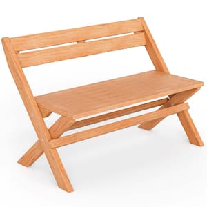 Solid Indonesia Teak Wood Patio Folding Bench Chair Slatted Seat Natural Portable Outdoor