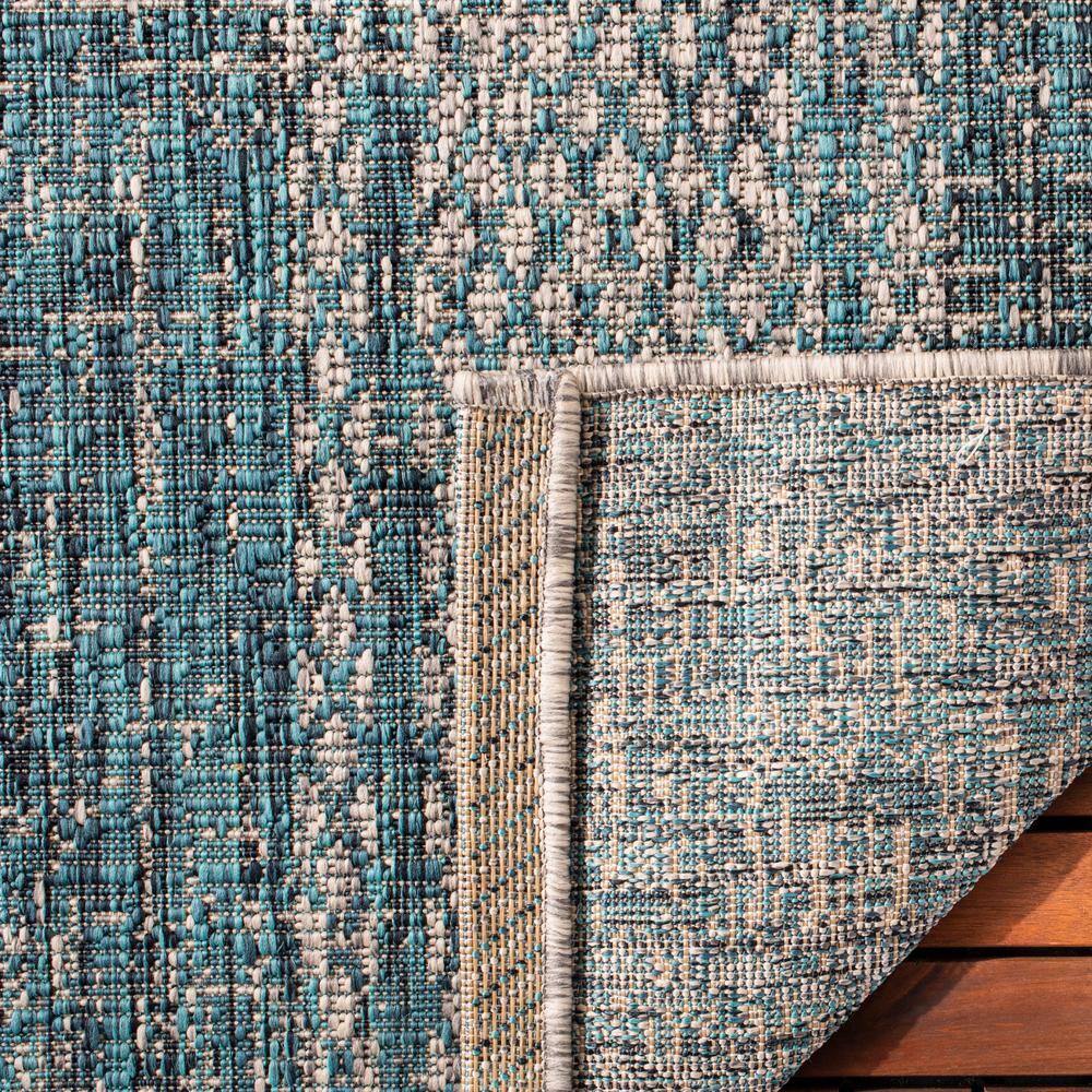 Light Gray and Teal Striped Outdoor Area Rug