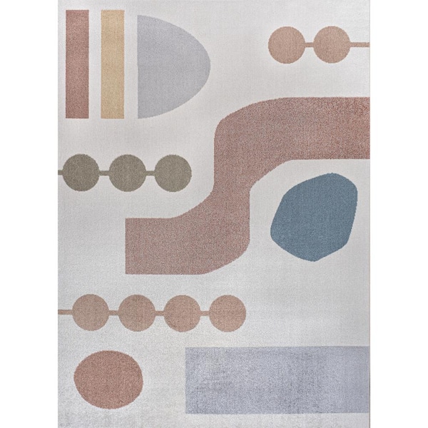 Riley Abstract Coastal Kids & Novelty Machine-Washable Cream/Multi 3 ft. x 5 ft. Area Rug