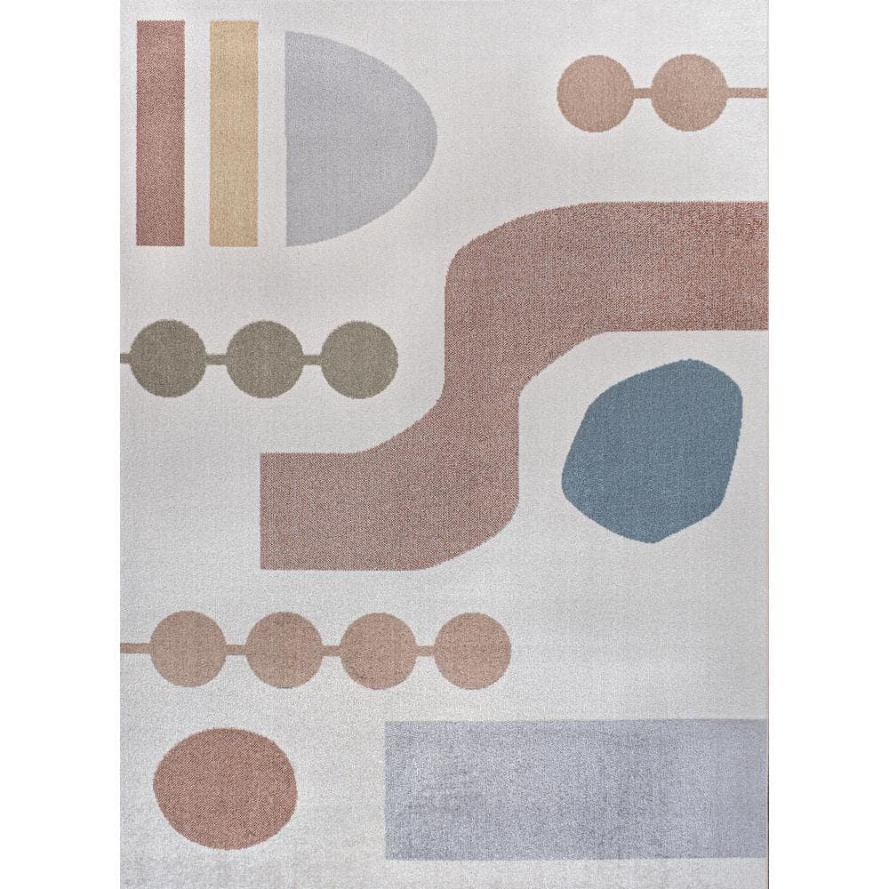 Cream and Multi Abstract Washable Kids Area Rug 4' x 6'