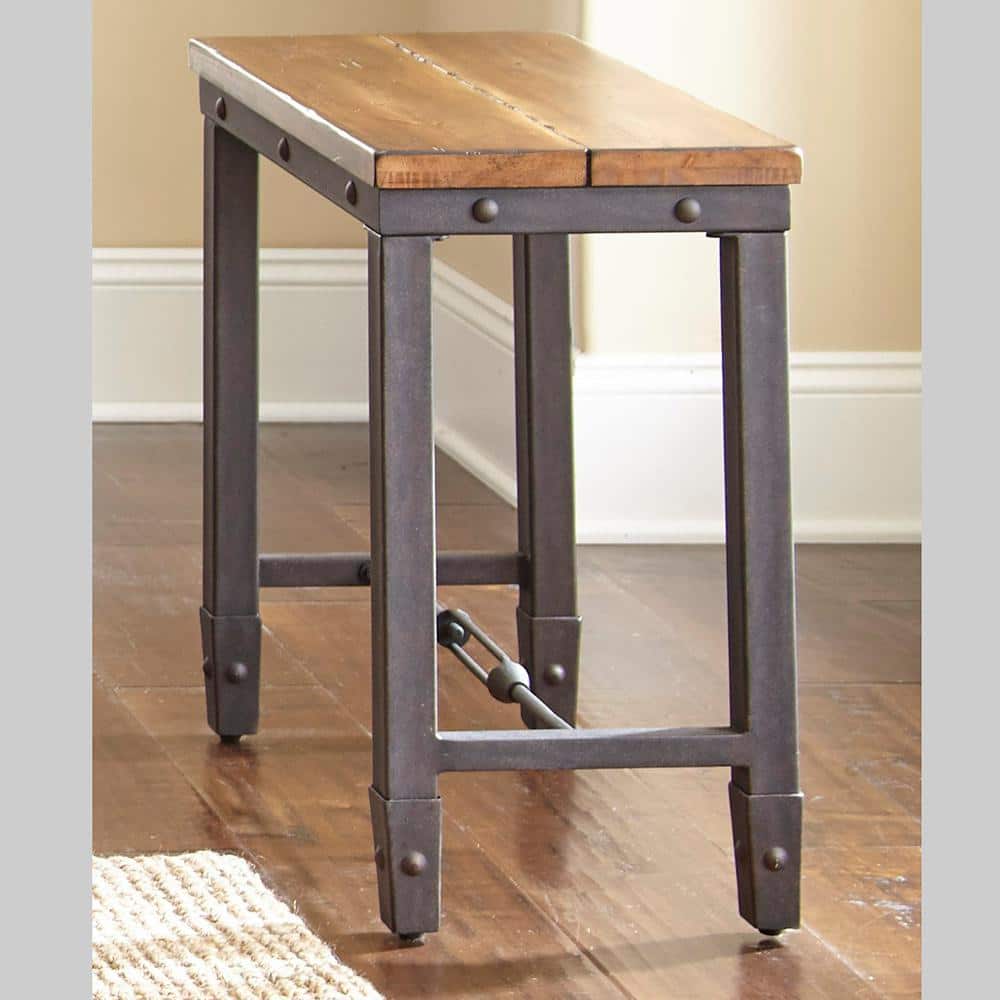 Ashford Industrial Plank-Effect Chairside Table in Antiqued Honey