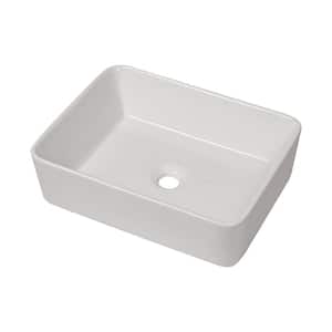 19 in. Rectangular Bathroom Porcelain Ceramic Vessel Vanity Art Basin Vessel Sink in White