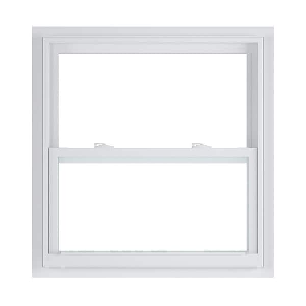 American Craftsman 31.375 in. x 35.25 in. 50 Series Low-E Argon SC Glass Single Hung White Vinyl Fin Window, Screen Incl