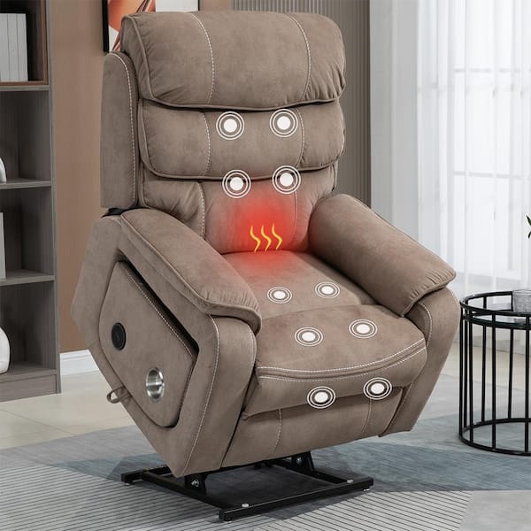 aisword Boss Oversized Dual OKIN Motor Velvet Recliner Chair with Massage, Heating, Wireless charging and Cup Holder - Beige