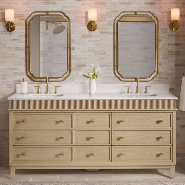 Danby 72 in. Double Sink Platinum Oak Bath Vanity with White Engineered Marble Top (Assembled)