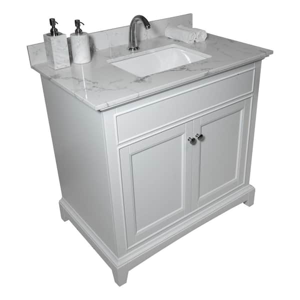 31 in. W x 22 in. D x 0.75 in. H Quartz Vanity Top in Carrara White with White Basin 31 in. W x 22 in. D x 0.75 in. H Quartz Vanity Top in Carrara White with White Basin