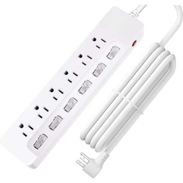 6-Outlet Power Strip Surge Protector with Individual Switches and 10 ft. Cord 1875-Watt/15 Amp Wall Mount in White