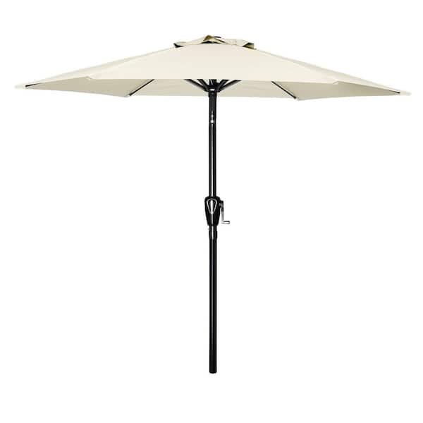 AQQRRA 7.5 ft. Powder Coated Poles Market Umbrella Outdoor UV-Protection with Push Button Tilt/Crank Patio Umbrella, Beige