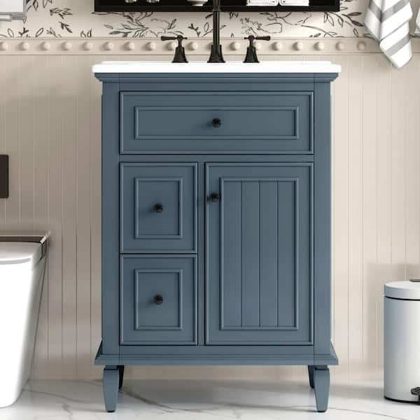 Ziyudura 24 in. Single Sink Freestanding Blue Bath Vanity with