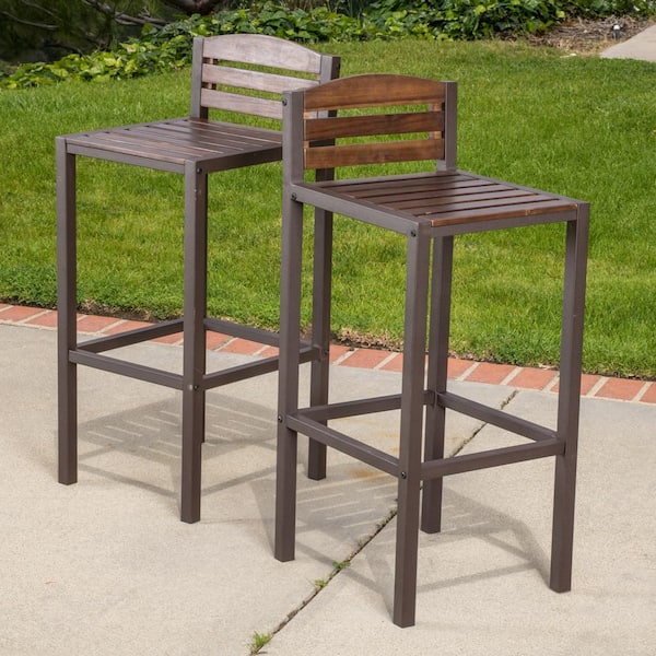 Noble House Cheryl Wood Outdoor Patio Bar Stool (2-Pack)