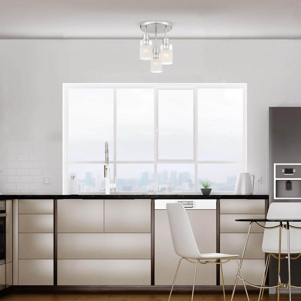 Cedar Lane 11" Brushed Nickel Semi-Flush Ceiling Light with Glass Accents