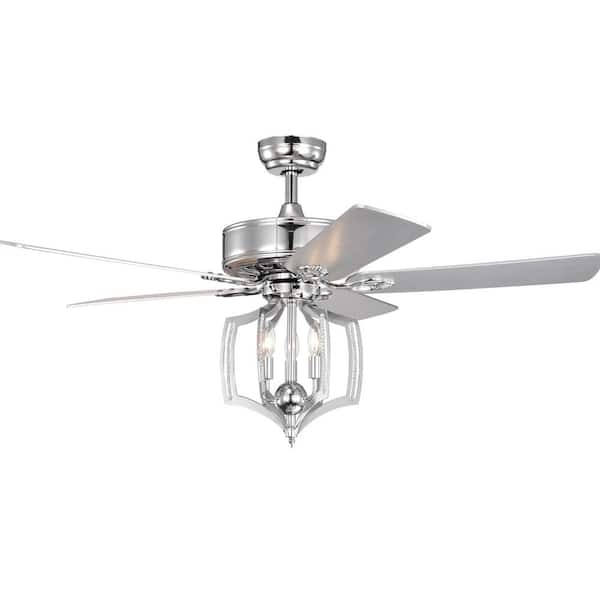 HKMGT 52 in. Indoor Chrome Ceiling Fan with Crystal Lampshade, 2-Color-Option Blades and Remote Included
