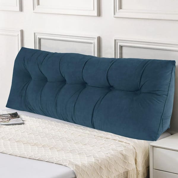 71 in. L x 20 in. W x 8 in. H Blue Plush Reading Pillow Bolster Wedge Backrest and Removable Cover