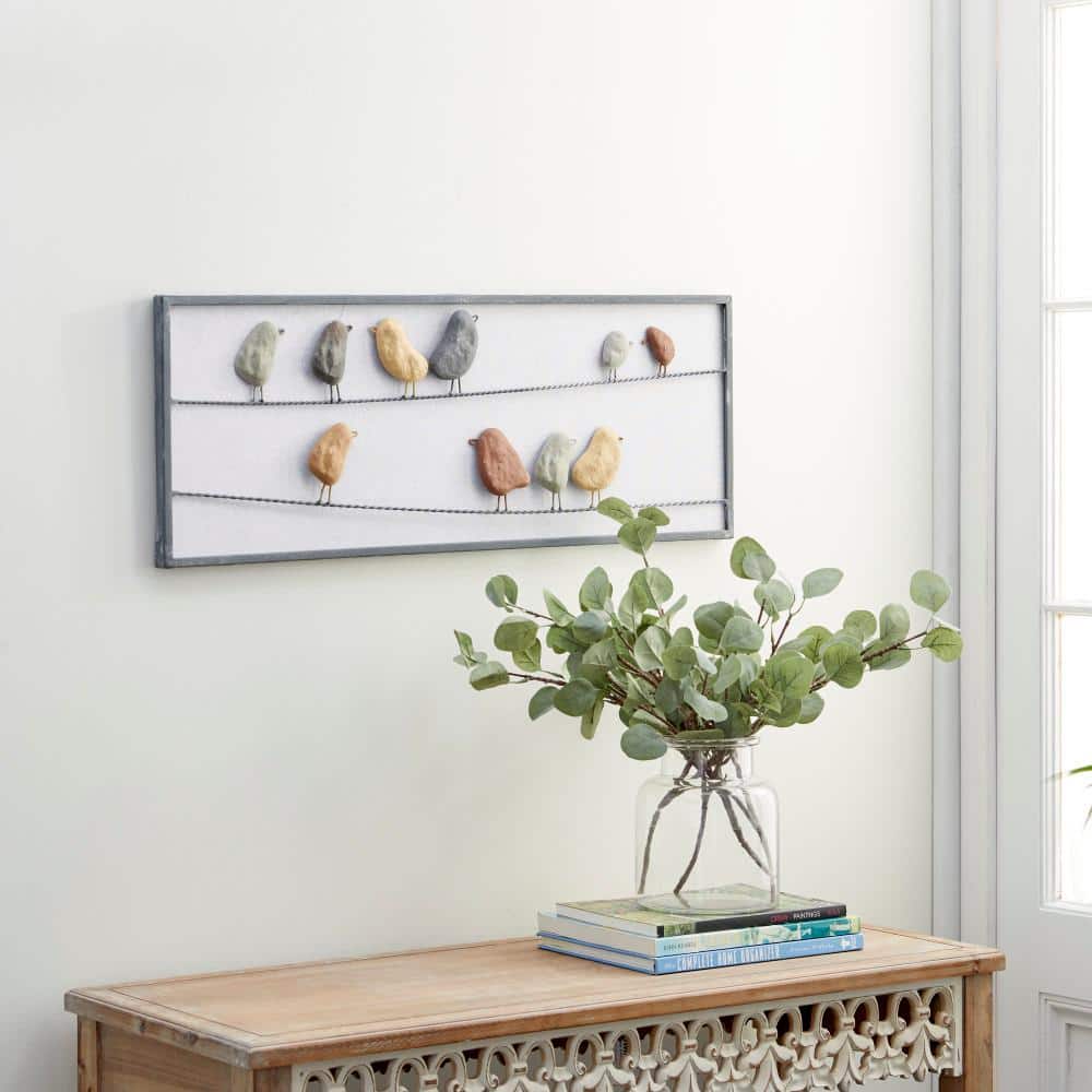 Multi Colored Metal Bird Wall Sculpture with Weathered Embellishment