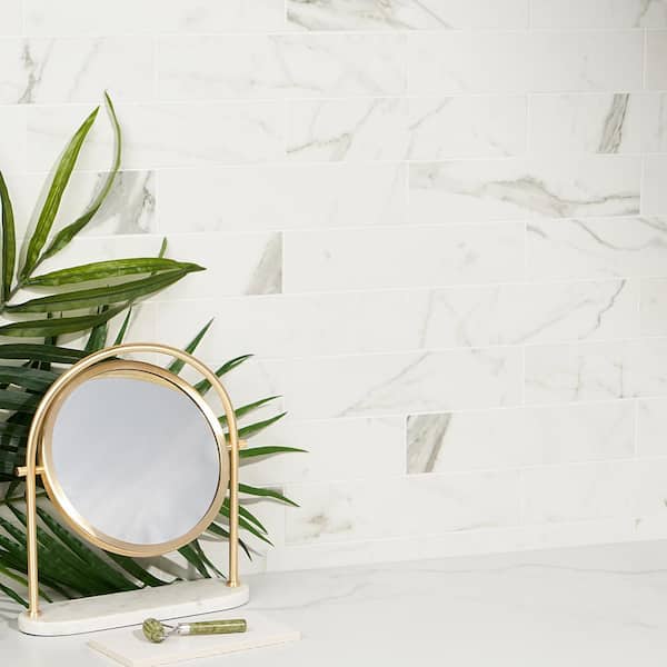 Stazzema Staturio White 3 in. x 12 in. Polished Porcelain Floor and Wall Tile (4.08 sq. ft./Case)