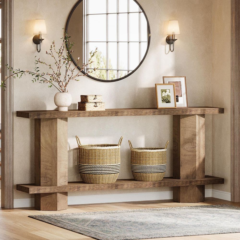 BYBLIGHT Turrella 71 in. Light Brown Rectangle Wood Console Table for ...