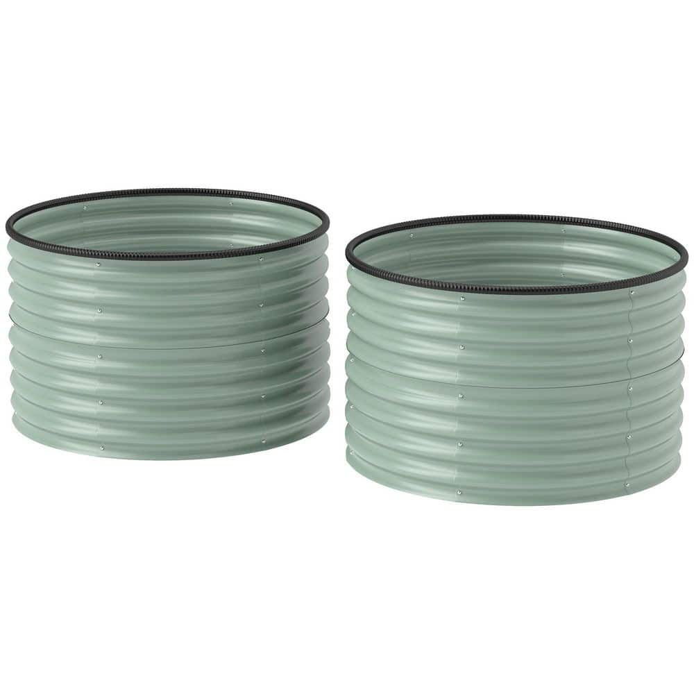 Galvanized Steel Raised Garden Bed, Set of 2 Planter Box with Safety Edging
