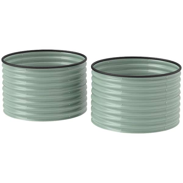 Galvanized Steel Raised Garden Bed, Set of 2 Planter Box with Safety Edging, Easy-to-assemble, Light Green