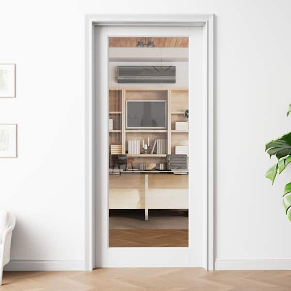 36 in. x 80 in. 1-Lite Clear Glass Right-Hand White Solid Core Wood Single Prehung Interior Door+ Quick Assemble Jamb