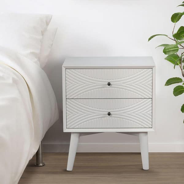 Benjara 22 in. White 2-Drawer Wooden Nightstand